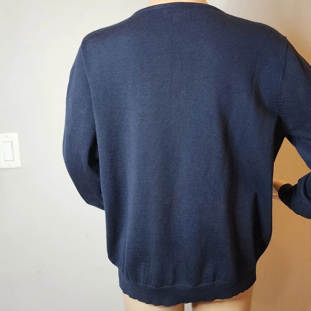 Galeries‎ Lafayette Navy Sweater. One pocket. Size large.